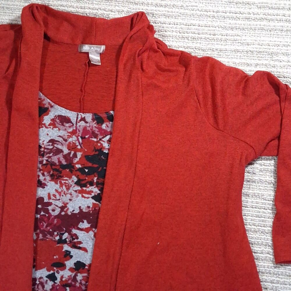 White Stag 2X 18W/20W Red Cardigan Floral 2-Piece Faux Set Mock Top Plus Size - Picture 16 of 16